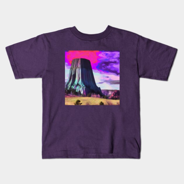 Devil's Tower in Wyoming Kids T-Shirt by Star Scrunch